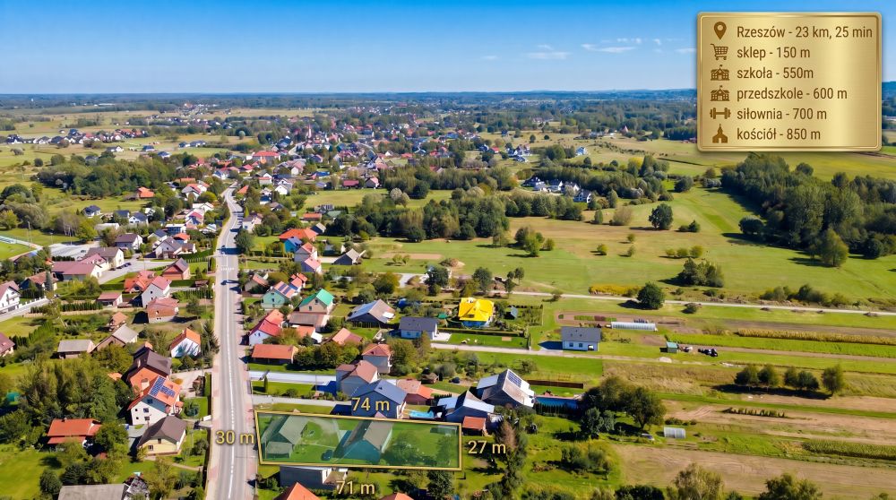 Widok z drona na dom po edycji graficznej i korekcie - ujęcie 3