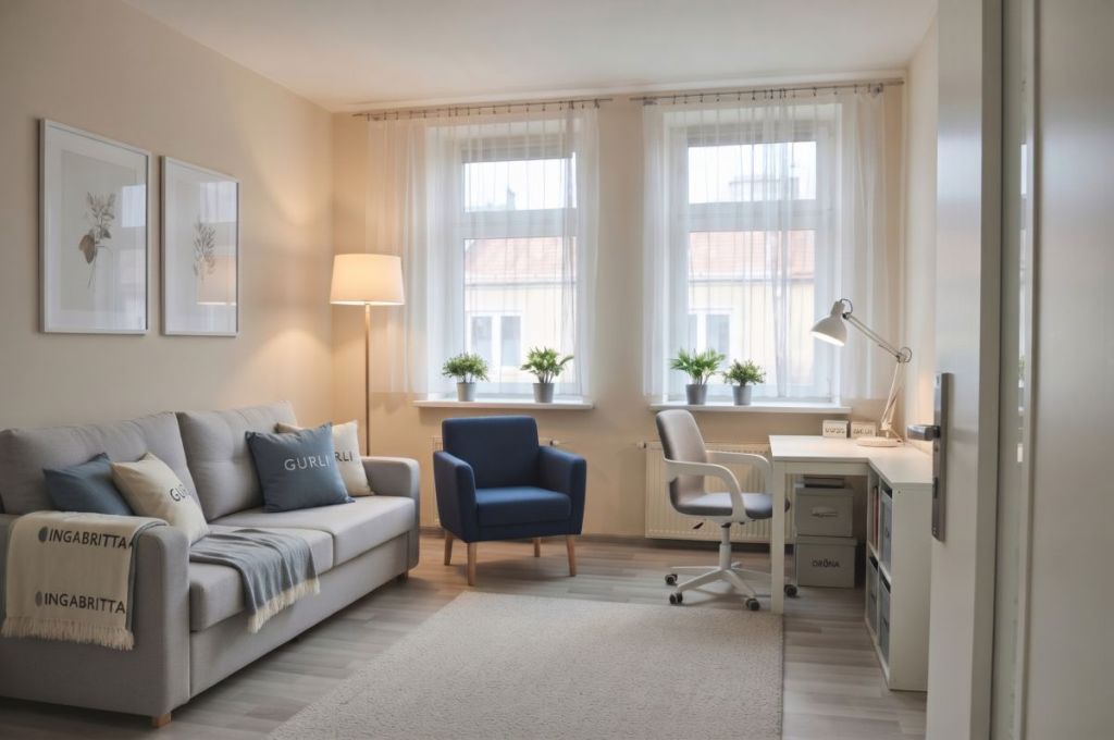 Zdjęcie wnętrza salonu po profesjonalnym retuszu i homestagingiu